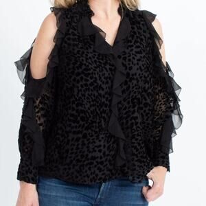 Parker velvet cheetah print cold shoulder ruffle blouse size XS